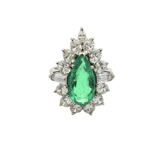 Colombian Pear-Shape Emerald & Diamond Halo Ring – AGL Certified, 3.75 Carats