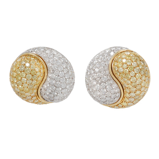 Rounded Swirl Yellow and Colorless Diamond Earrings