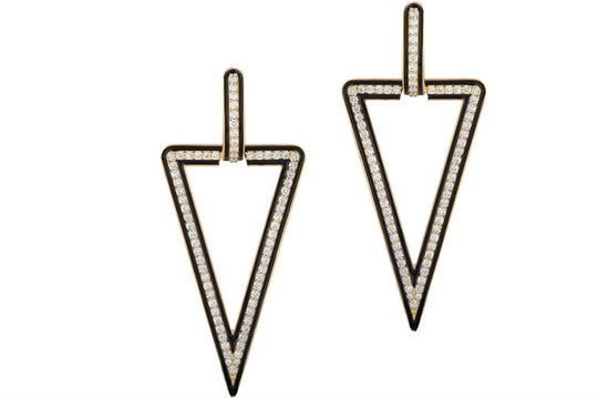 Inverted Triangle Black Enamel and Diamond Earrings