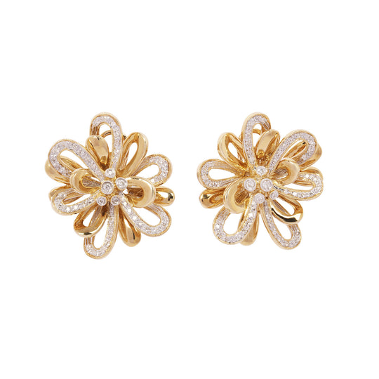 Multi Loop Floral Gold and Diamond Earrings