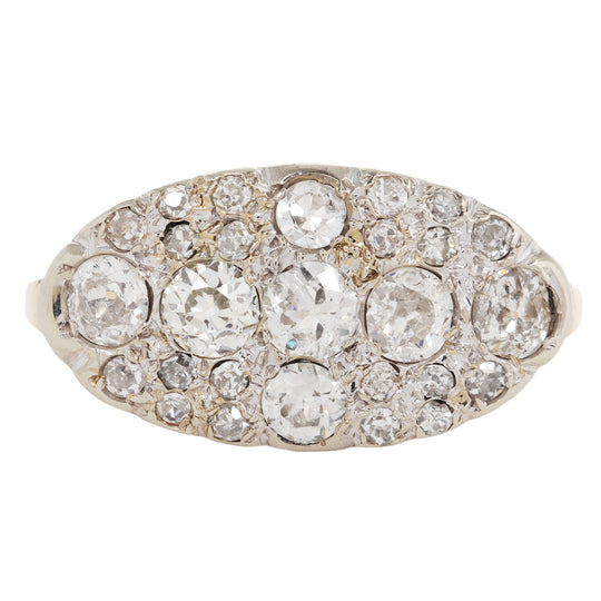 Art Deco Oval Shape East West Diamond Cluster Ring