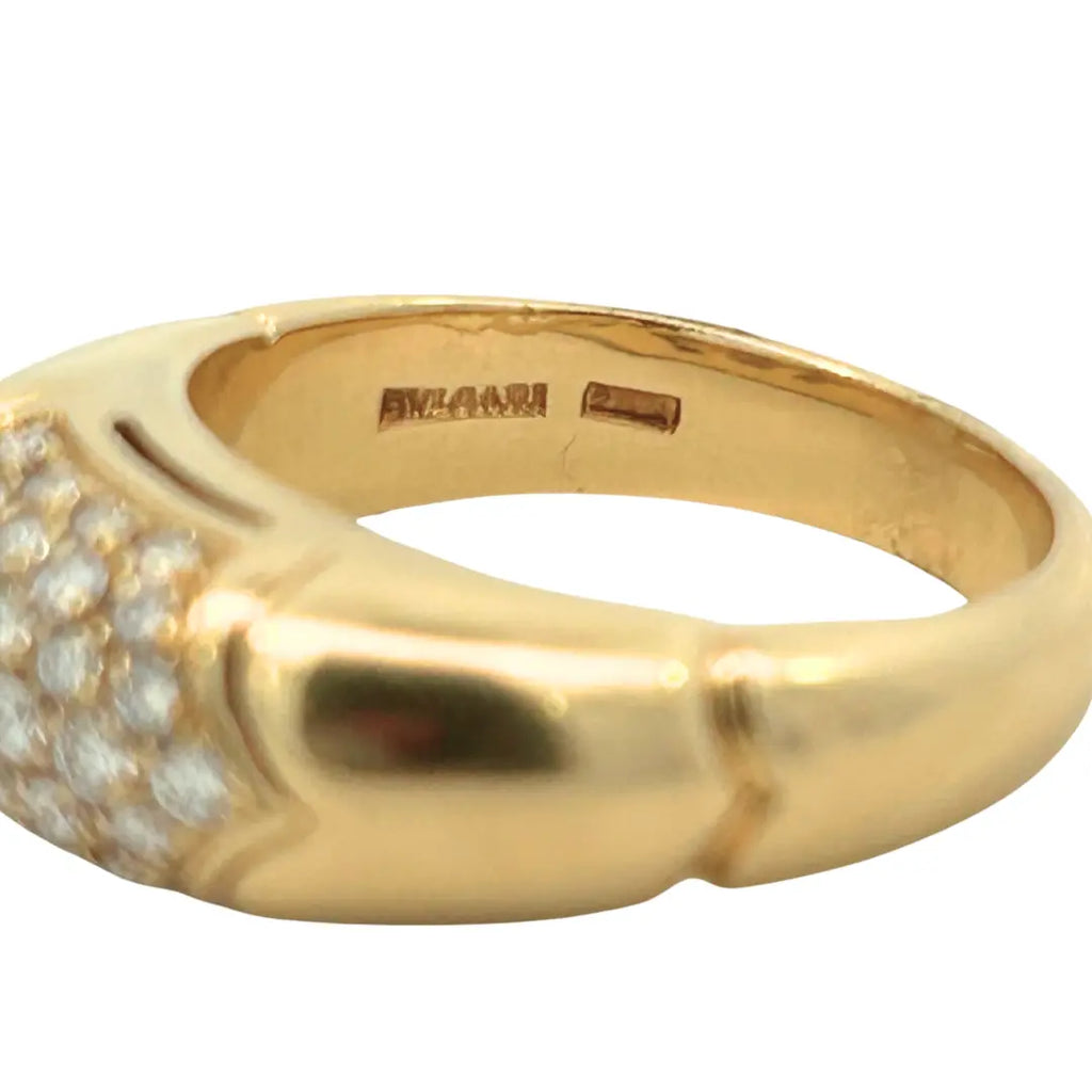 BVLGARI Diamond Pave Ring – 18k Yellow Gold, 1.20ctw, Size 5.5 Estate Collection