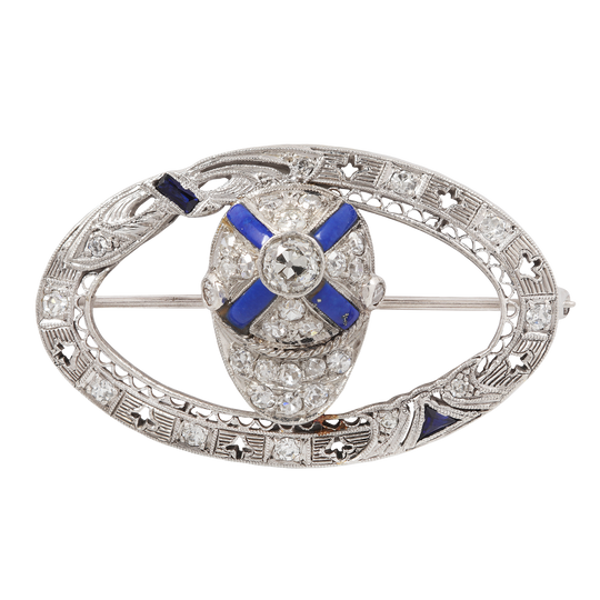 Edwardian Lapis and Diamond Jockey's Cap Brooch