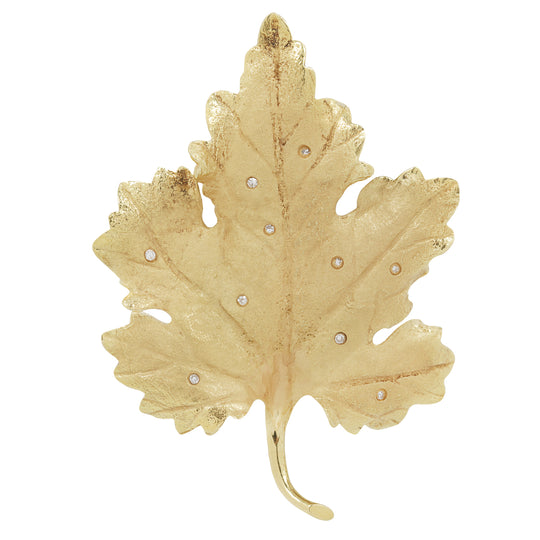Vintage Gold and Diamond Leaf Brooch