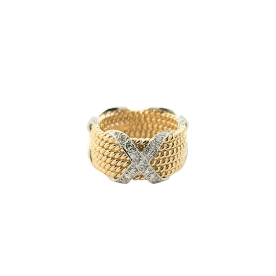TIFFANY & CO. Schlumberger Diamond X Ring 18K Gold 0.54 CTW