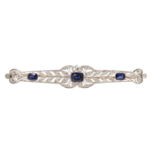 Edwardian Platinum Diamond & Sapphire Wreath Bar Pin