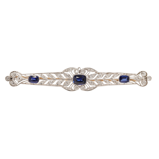 Edwardian Wreath Diamond and Sapphire Bar Pin