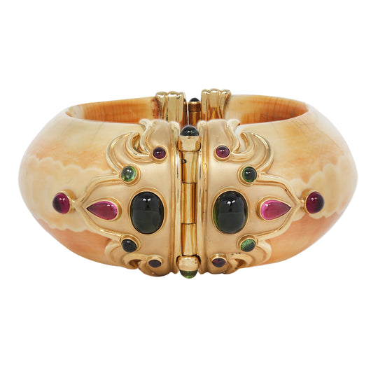Elaborate Gold and Tourmaline Vintage Bone and Tourmaline Hinge Bracelet