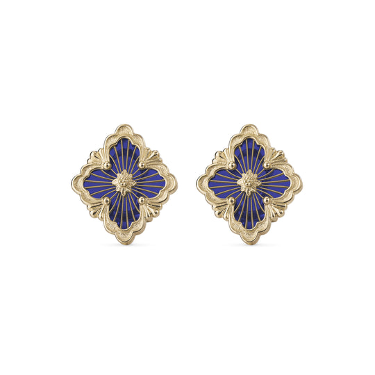 OPERA Tulle Gold Blue Enamel Button Earrings
