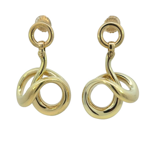 Sculptural Twisted Tube Gold Dangling Earrings