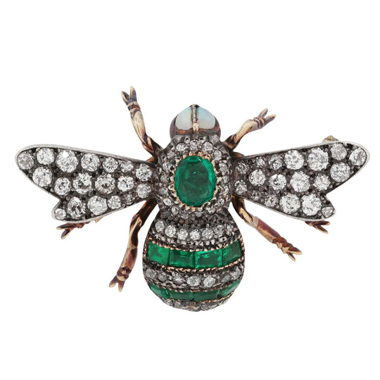 Vintage Bee Emerald and Diamond Pin