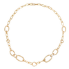 Full view of hammered Oval links connected with two pave set diamond links in yellow gold.