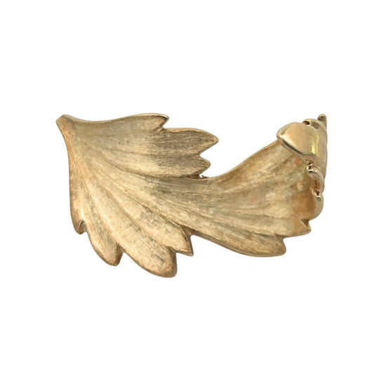 Handcrafted Curled Leaf Brooch 14K Yellow Gold