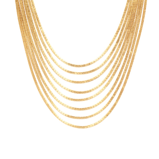 Italian 18K Gold 8-Strand Draped Necklace – Adjustable 16" to 21" – Flat Woven Strands