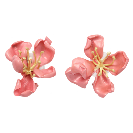 JAR Pink Enameled Almond Blossom Earrings