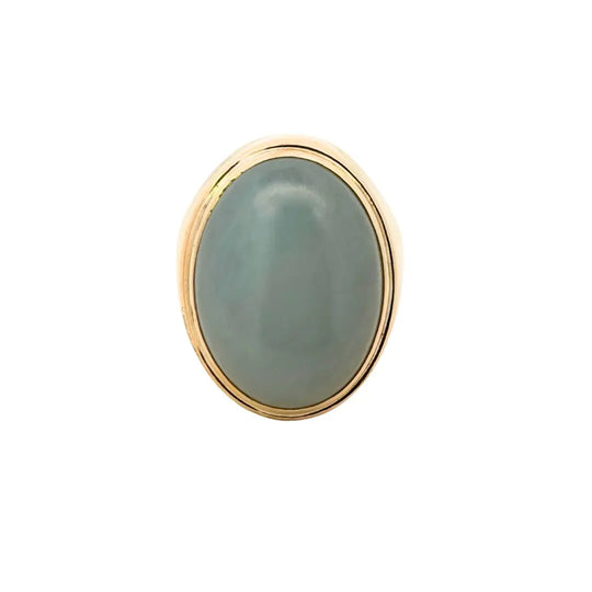 Jadeite Cabochon Ring Gray Lavender Jade 14K Yellow Gold
