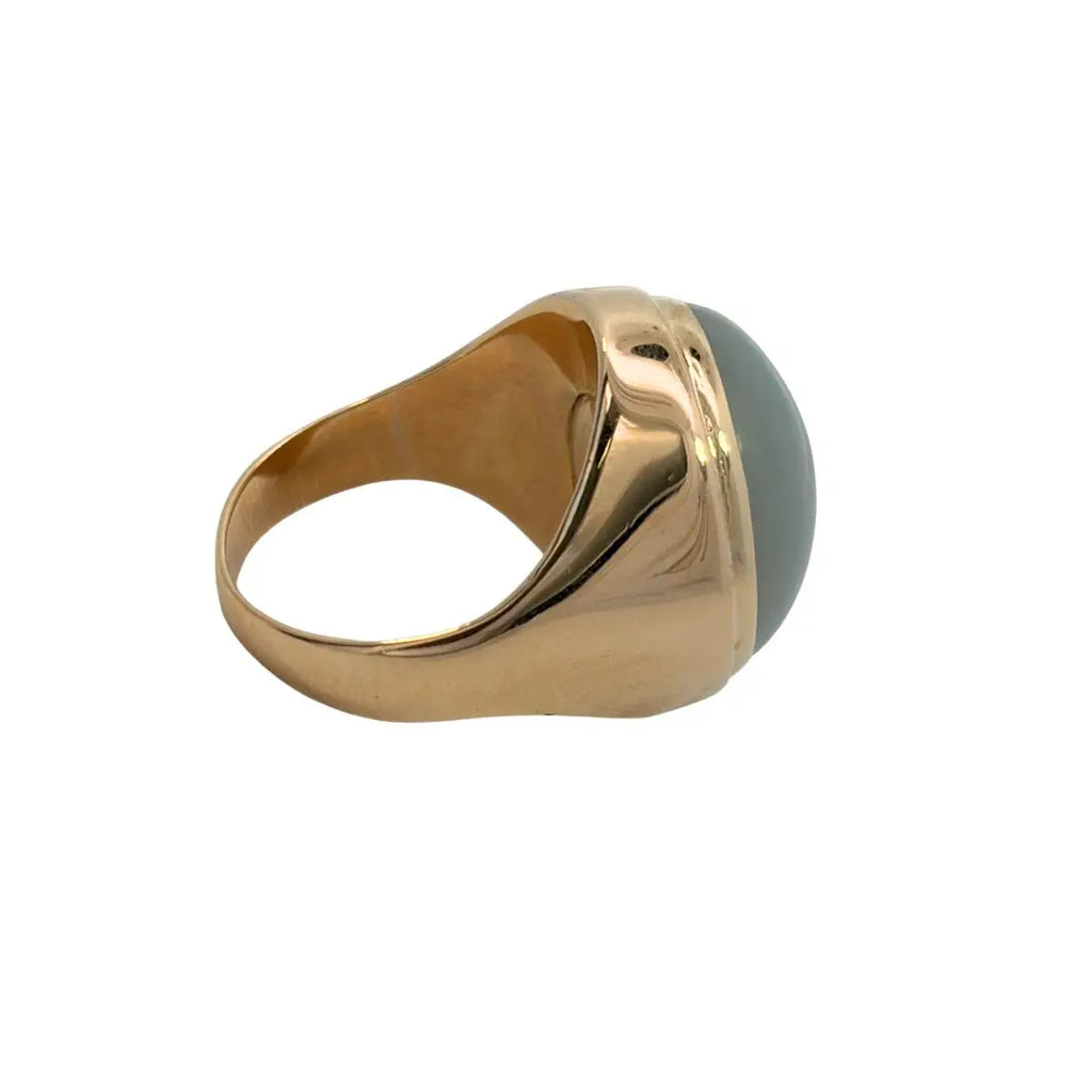 jadeite ring side view bezel gypsy mounting gold detail