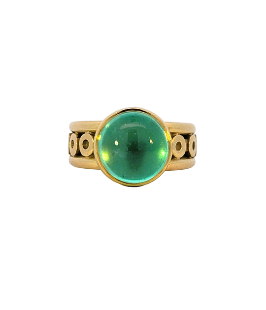 Light Green Emerald Cabochon Gold Wide Circle Ring