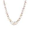 Paradise necklace by Marco Bicego. Three layers of gold chain  with multi-gemstone beads and gold nuggets randomly place.