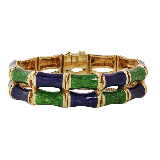 MARTINE Double Row Bamboo Blue Green Enamel Bangle