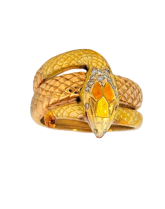 MASRIERA Yellow Orange Enamel Snake Ring