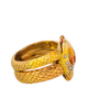 Masriera 18K gold snake ring with yellow-orange enamel, diamond accents, Art Nouveau revival design. Side.