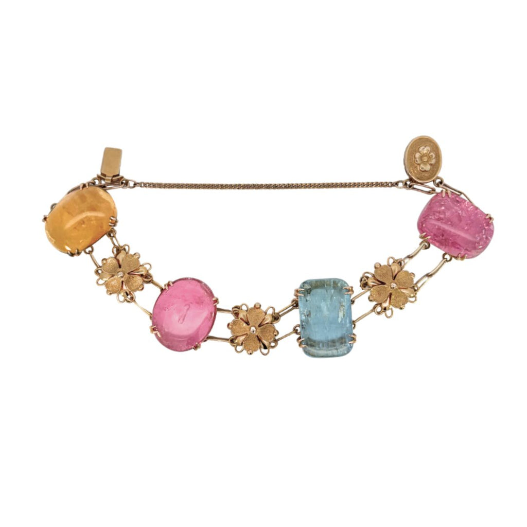 multi gemstone bracelet aquamarine rose quartz yellow beryl gold