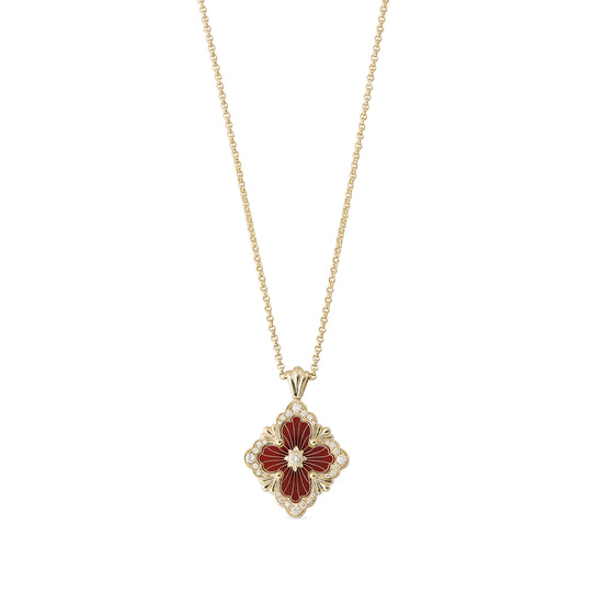 OPERA Tulle Diamond Yellow Gold Red Enamel Pendant