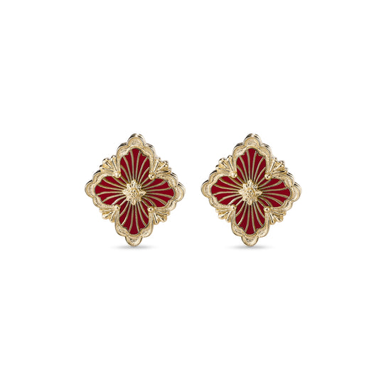 OPERA Tulle Gold Red Enamel Button Earrings