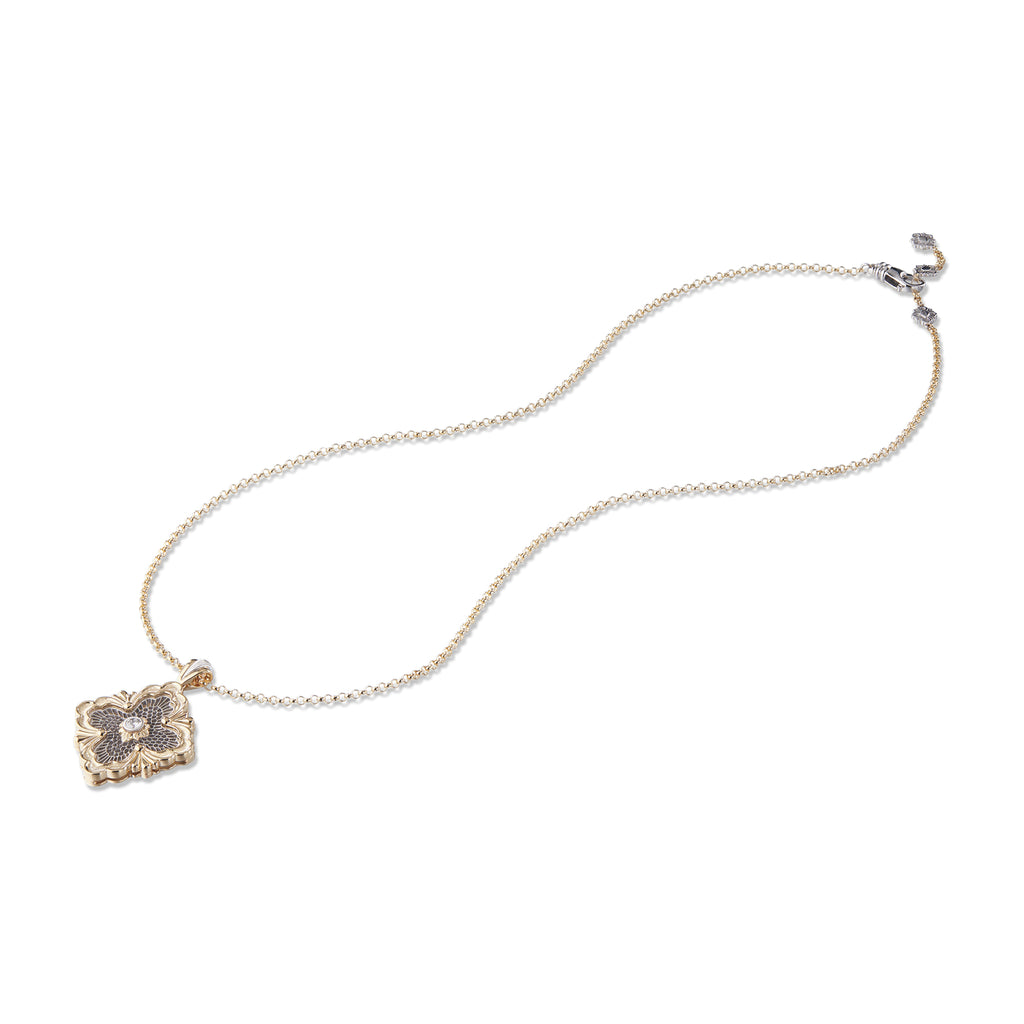 Buccellati Opera Maxi Pendant Necklace in Yellow and White Gold with Single Round Diamond Center, 60 cm Chain, Timeless Italian Luxury Jewelry. Full view