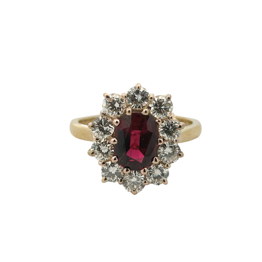 Oval Ruby and Diamond Halo Ring