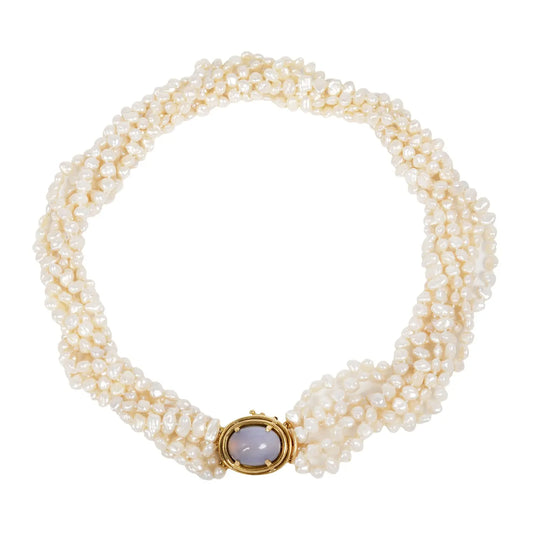 Twisted Pearl Necklace with Lavender Chalcedony Clasp