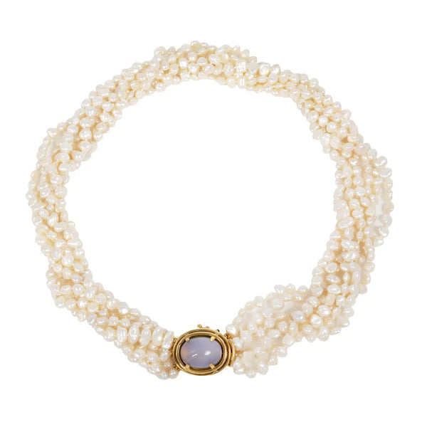 Twisted Pearl Necklace with Lavender Chalcedony Clasp Estate Collection
