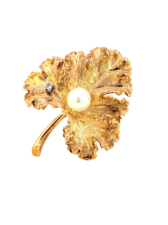 Gold Geranium Leaf Brooch