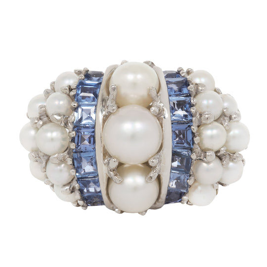 Bombe Pearl and Sapphire Cocktail Ring