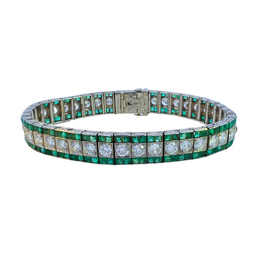 TIFFANY & CO. Platinum Diamond and Emerald Bracelet