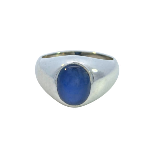 Platinum Oval Star Sapphire Gypsy Set Ring 5.27 Carats