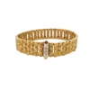 Front view of a Roberto Coin 18K gold bamboo bracelet with a pavé diamond clasp