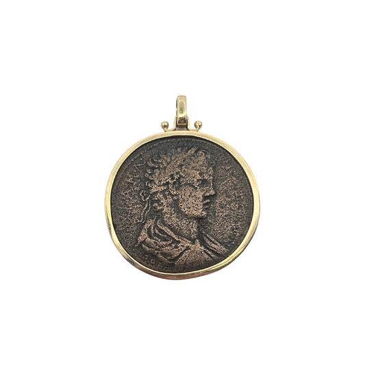 Ancient Roman Bronze Coin Pendant in 14K Gold Bezel – Circa 33–400 AD – Authentic Artifact Jewelry