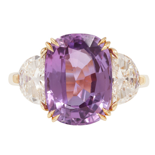 Fancy Sri Lankan Light Purple-Pink Sapphire and Half Moon Diamond Ring