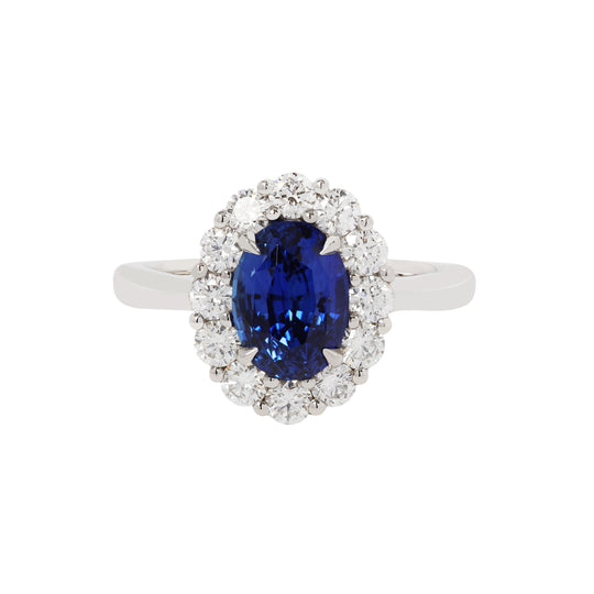 Ceylon Sapphire and Diamond Halo Ring
