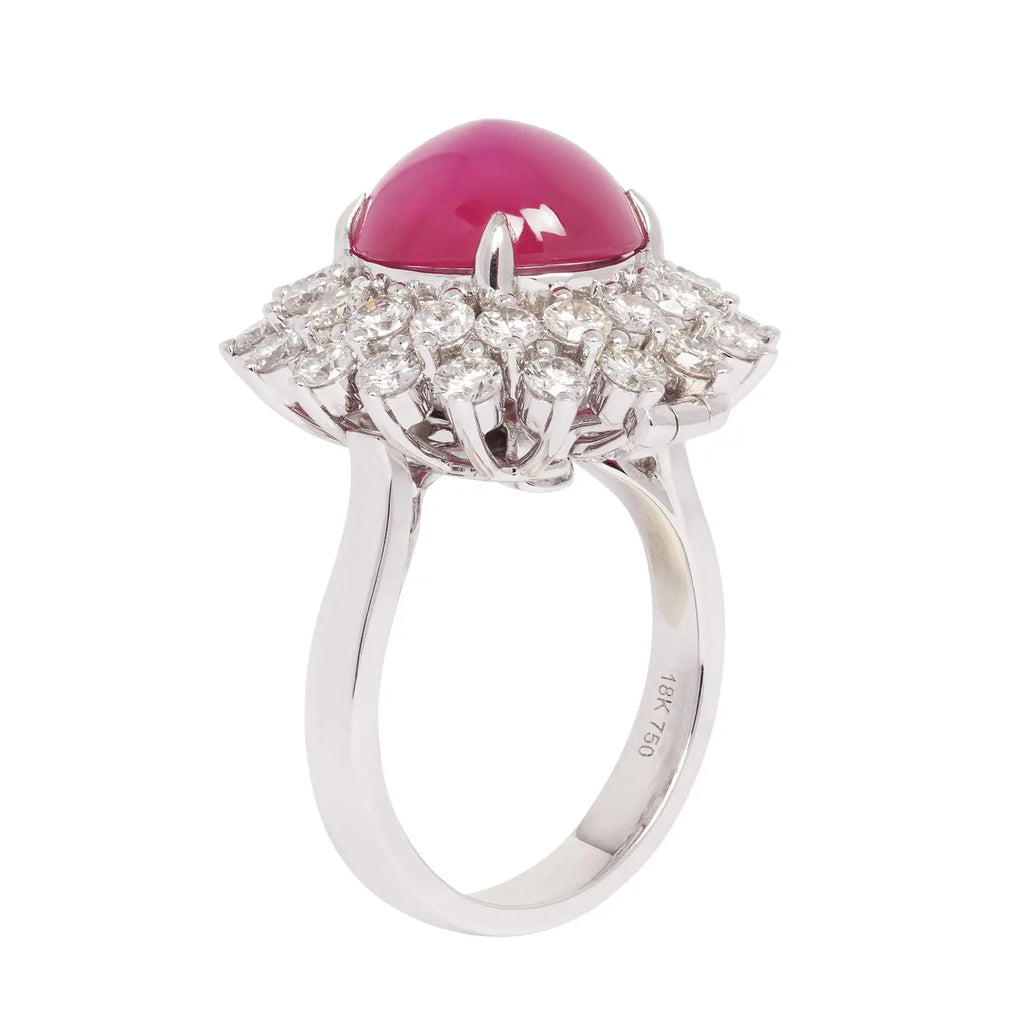 No-Heat Burmese Cabochon Pink Sapphire & Diamond Ring in Platinum Estate Collection
