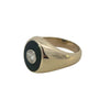 Side view of gold and onyx men's ring showing sculpted band