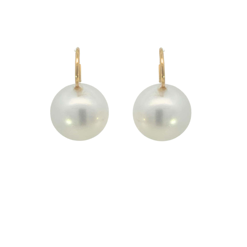 Large South Sea pearl drop earrings on yellow gold hooks