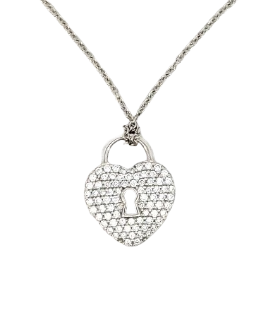 A previously-owned Tiffany & Co. diamond padlock heart pendant in platinum.