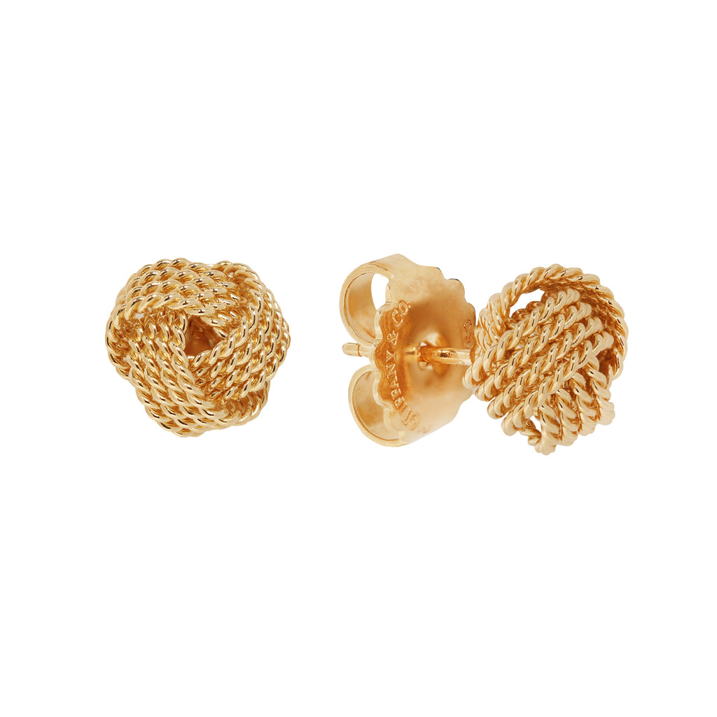 Vintage Tiffany & Co. Twisted 18k Gold Rope Knot Earrings Post and Signature View
