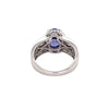 Rear view of tanzanite and diamond ring showing the open gallery and white gold band