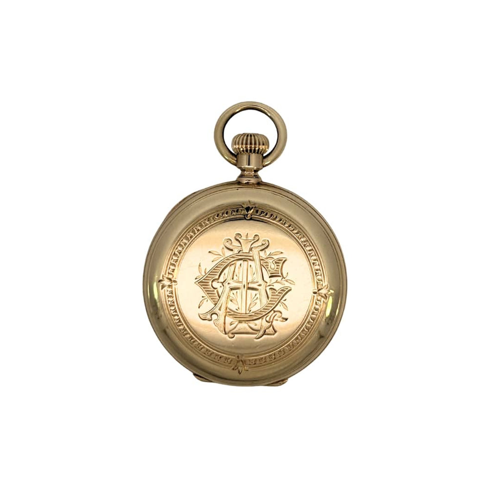 tiffany hunting case pocket watch gold engraved monogram front