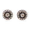 Women's Victorian old-mine-cut diamond cluster earrings set in blackened silver and yellow gold.