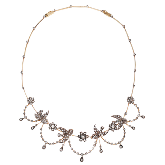 Victorian Bird and Floral Diamond Necklace